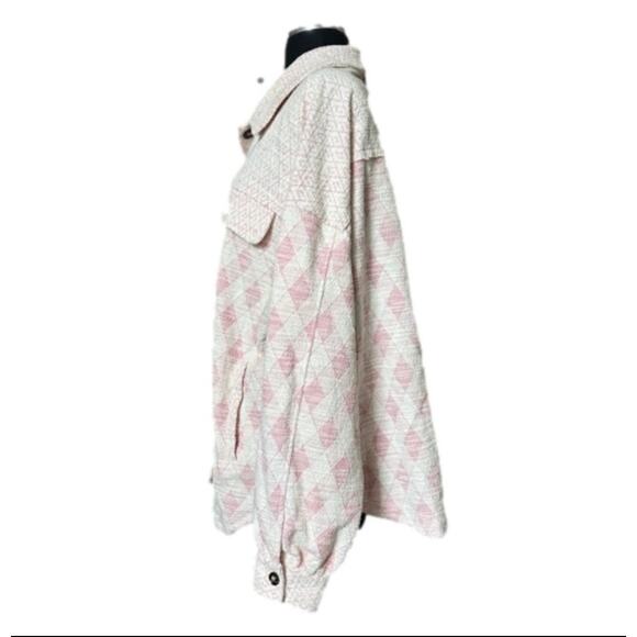 White Birch Women's Textured Shacket Shirt Oversized Geometric Pockets Pink M - Picture 11 of 13